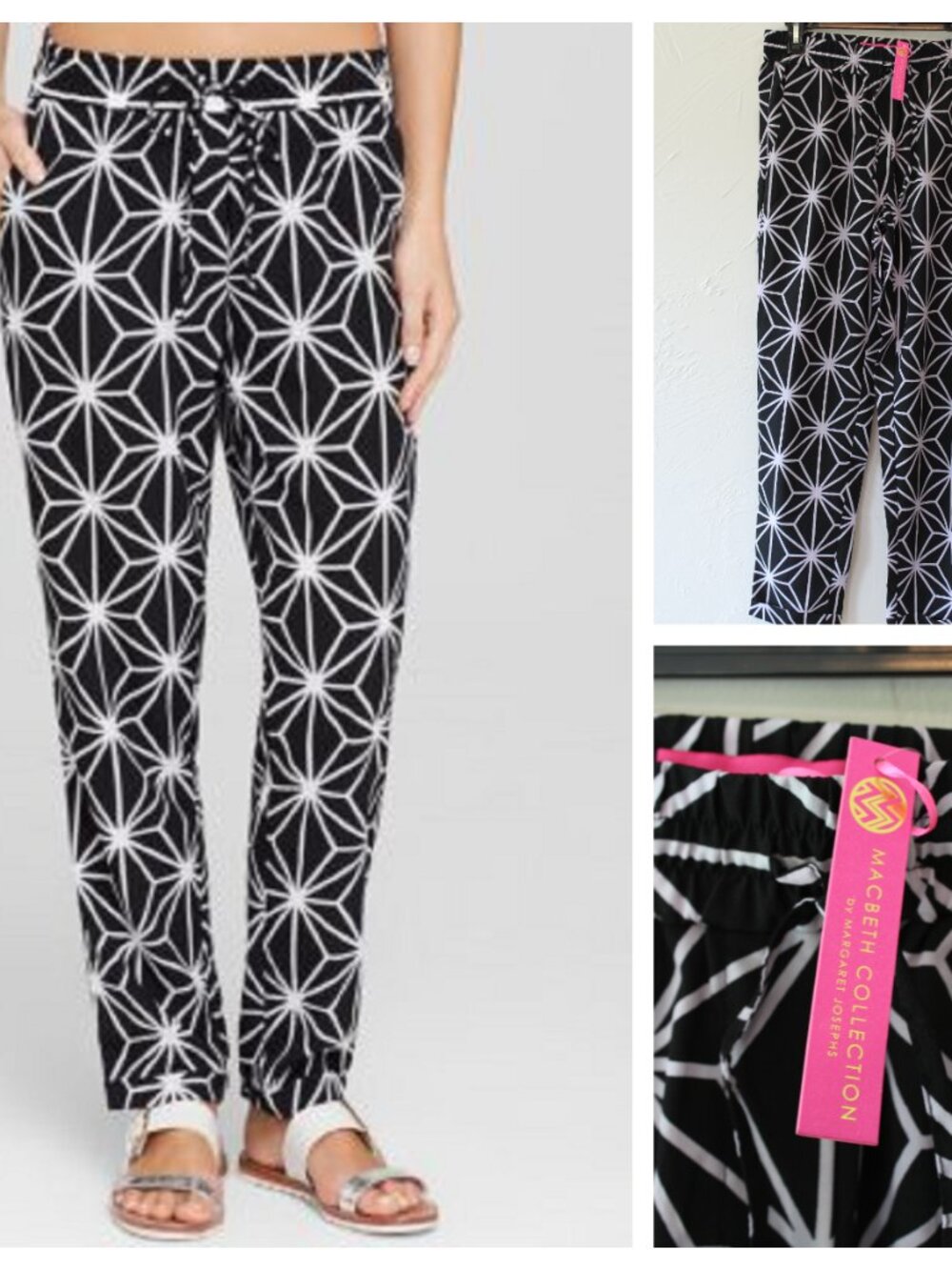 Macbeth Margaret Josephs Swim Cover Up Resort Pants Black White Small NWT